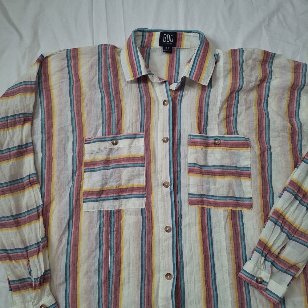 BDG Wome's Multicolor Striped Button-Up Shirt - Picture 3 of 9